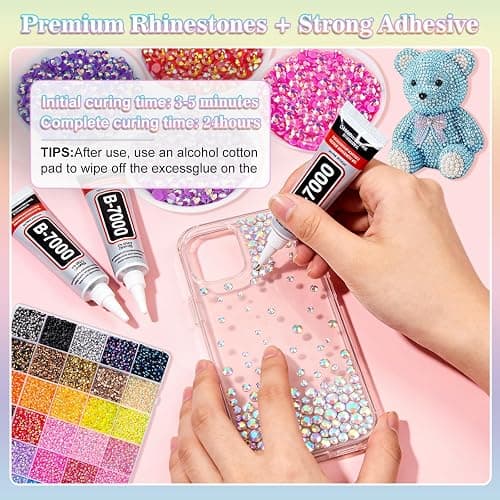 36000Pcs 40 Colors Resin Jelly Rhinestones Kit with B7000 Glue & Tools, Bedazzling Kit, Bedazzler Kit with Rhinestones for Shoes, Clothes, Nail Art, DIY Crafts & Rhinestones for Bedazzling (3mm) thumbnail 4