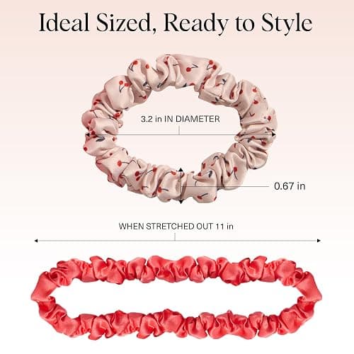 Kitsch Satin Scrunchies for Women - No Crease Hair Ties for Girls | Scrunchies For All Hair Types and Textures, Perfect for Day or Night | Ideal Gifts for Women - Assorted Cherry Blossom, 5pcs thumbnail 5