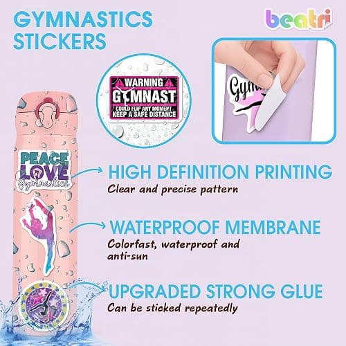 BEATRI Gymnastics Stickers 50Pcs Vinyl Waterproof Gymnastics Gifts Decor | Non-Repeating Decals, High-Definition Print for Laptop, Luggage, Water Bottle, Journaling & Travel Gear thumbnail 5