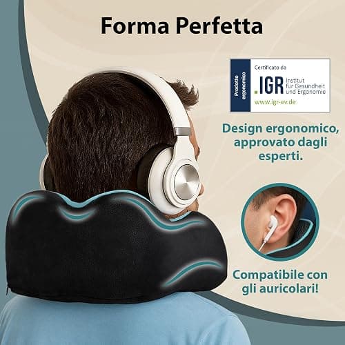 FLOWZOOM Comfy Cuscino da Viaggio per Aereo e Auto – Cuscino per il Collo Regolabile in Schiuma Memory con Supporto a 360°, Fodera Vellutata Lavabile e Sacchetto in Rete per il Trasporto – Nero thumbnail 8