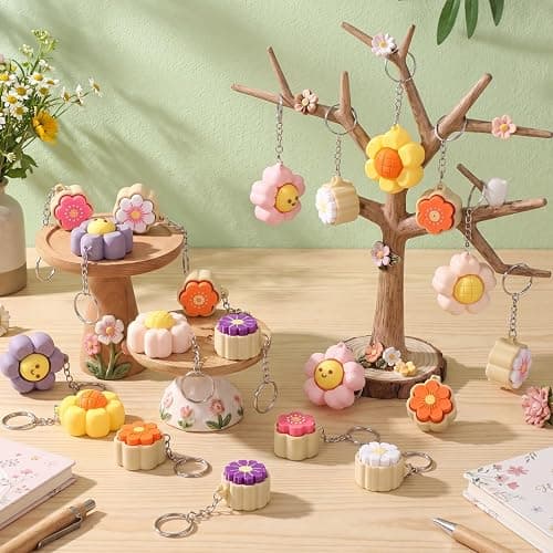 Kenning 20 Pcs Floral Clicker Fidget Keychain, 3D Sensory Clicker Fidget Decompression Button Stress Relief Teacher Appreciation Week Gifts for Women, Birthday, Summer, Office Party Favors thumbnail 2