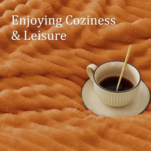 BEDELITE Ribbed Fleece Fall Throw Blanket, Burnt Orange, 50"x60" | Soft Cozy Blanket, 3D Ribbed Design, Autumn Home Decor Accent, Lightweight Throw for Couch, Bed, Halloween & Thanksgiving thumbnail 5