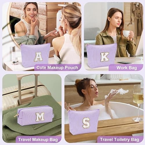 YOOLIFE Bridesmaid Gifts for Wedding Day | Preppy Makeup Bag & Organizer | 30th Birthday Gift | Purple thumbnail 7