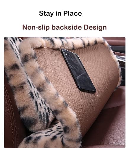 seemehappy Fluffy Leopard Seat Covers for Cars Front Seat Covers Carseat Front Two Seat Protectors with 2 Neck Pillows for Truck SUV Auto-Beige Leopard Front-6 PCS thumbnail 3