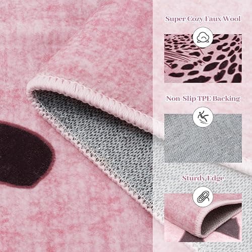 OJIA Leopard Print 8x10 Rugs for Living Room, Soft Pink Bedroom Rug Washable Area Rugs 8x10, Ultra-Thin Modern Dining Room Rug Stain Resistant Floor Carpet for Playroom Kids Room Nursery Office thumbnail 2