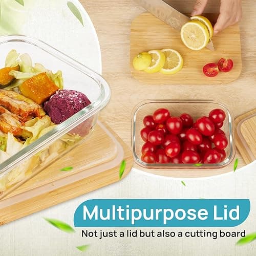 Vtopmart Glass Food Storage Containers with Bamboo Lids, 4 Pack Meal Prep Glass Containers Safe for Microwave, Oven, Freezer and Dishwasher, BPA Free thumbnail 4