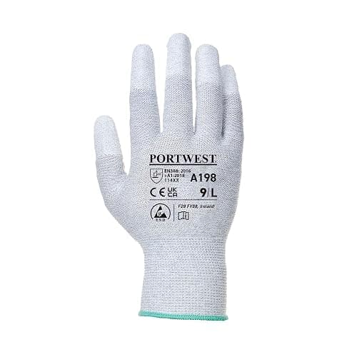 Portwest A198 Antistatic PU Fingertip Glove Grey, Medium thumbnail 3
