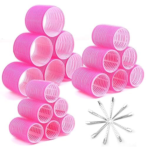 Cludoo 24PCS Heatless Hair Rollers with 12 Clips - 4 Sizes (Large, Medium, Small) for Volume, Curls on Long, Short, Thick or Fine Hair