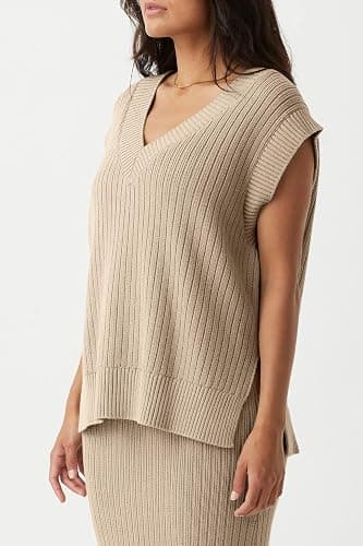 Saodimallsu Womens V Neck Sweater Vest Oversized Ribbed Knit Sleeveless Casual Loose Fit Pullover Tank Top thumbnail 2