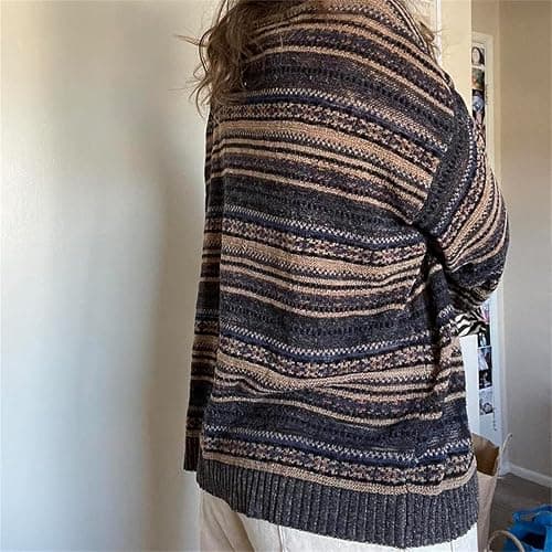 Women Y2K Argyle Striped Pullover Sweater Casual Long Sleeve Round Neck Vintage Preppy Style Pullover Knitwear thumbnail 3