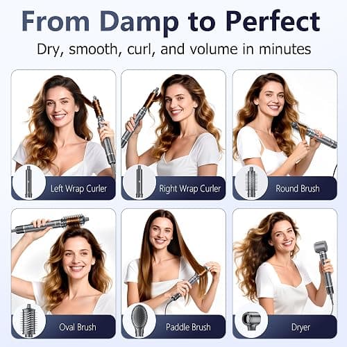 6-in-1 Ionic Hot Air Styler, Powerful High Speed Hair Dryer Brush, Auto Wrap Curler for Fast Drying, Volumizing&Straightening for Multi Styler, Cool Shot Button-No Heat Damage,Gift for All Hair-Travel thumbnail 2