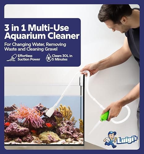 Luigi's Fish Tank Cleaner - Turtle Tank Accessories - Gravel Vacuum for Aquarium - Hand Siphon Hose to Remove and Change Water or Sand in Minutes - Aquarium Cleaning Tools thumbnail 2