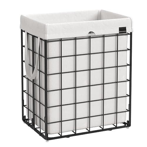 SONGMICS Laundry Hamper, 23.8 Gal. (90L) Laundry Basket, Collapsible Clothes Hamper, Black and White ULCB190W01 - Image 1