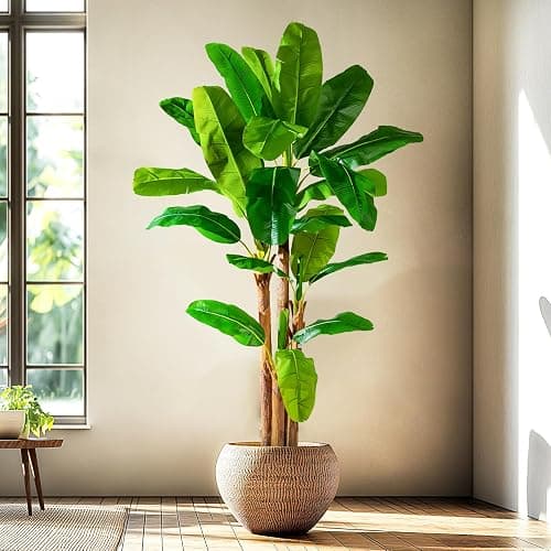 Erimda 8.2FT Artificial Banana Tree Tall Fake Banana Leaf Plant Faux Banana Silk Tree Faux Banana Leaves for Home Swimming Pool Indoor Outdoor Patio Tropical Decor thumbnail 4