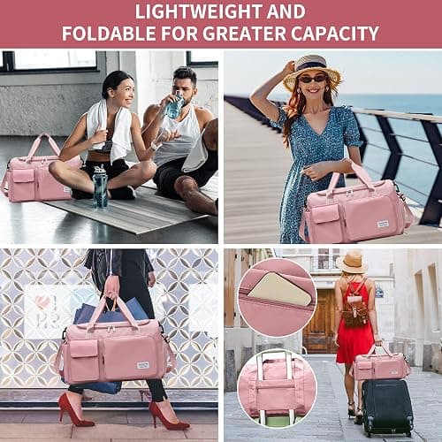 Aedcbaide Travel Bag,Gym Bag Womens,Duffle Bag with Shoe Compartment,Lightweight Foldable Weekend Bags for Women,Dry and Wet Overnight Bags for Women,Sports Bag for Woman Man(Pink) thumbnail 7