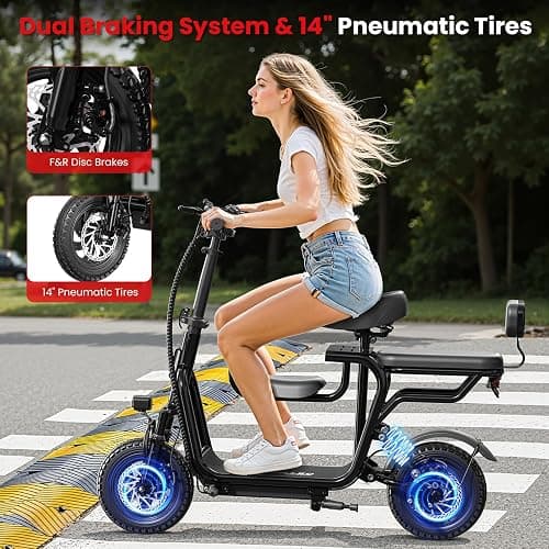EILLEO Electric Scooter with Seat for Adult, 36V/48V Electric Scooter for Adults 500W/750W Motor, 20 Mile Range, 17.4/18.75mph, Dual Brakes, 14"/12" Tires, e Scooters with Seat thumbnail 5
