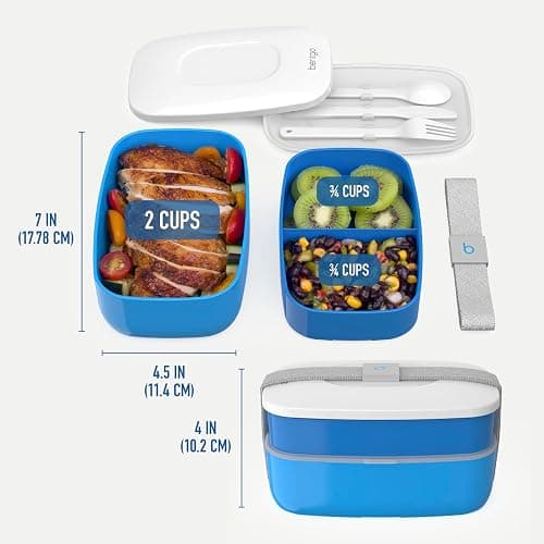 Bentgo Classic - Adult Bento Box, Stackable 3-Compartment Lunch Box with Removable Utensil Set and Sealing Strap, BPA-Free, Food Container Ideal for Meal Prep, Work, and On the Go (Blue) thumbnail 3