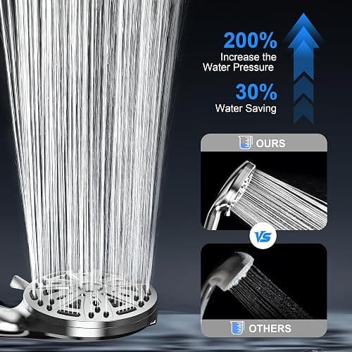 Filtered Shower Head with Handheld, FunnyAir Filtered Shower Head with 3-PCS Filters For Hard Water, 10-Spray Modes 5" High Pressure Shower Head, 2 Built-in Power Jets Shower Heads, Chrome thumbnail 5