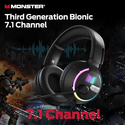 Monster Mission 320 Gaming Headset for PS5, PS4PC, Xbox One, Xbox Series X/S, Switch,Noise Cancelling Over Ear Headphones with Mic, LED Light, 7.1 Surround Sound thumbnail 2