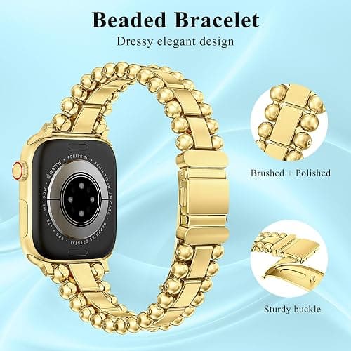 TOYOUTHS Beaded Bracelet Compatible with Apple Watch Bands 38/40/41/42/44/45/46/49mm Women, Dressy Fancy Stainless Steel Metal Elegant Jewelry Strap for iWatch Series 11 10 9 8 7 6 5 4 Ultra/SE 3 2 1 thumbnail 2