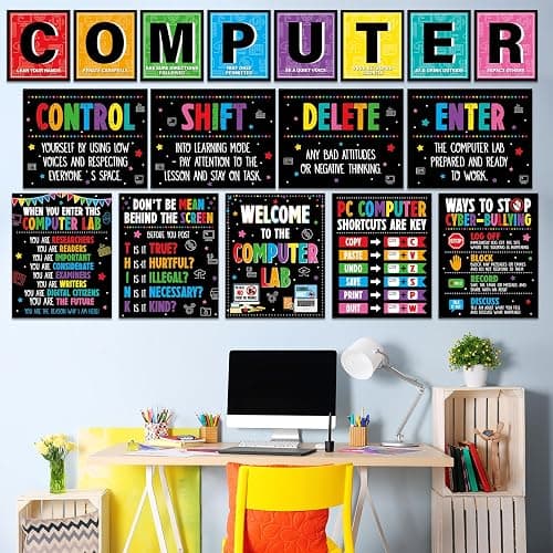 19pcs Computer Lab Poster Computer Science Posters Classroom Rules Decorations Inspirational Technology Digital Keyboard Shortcuts Education Chart PC Decor Wall Art Back to School Teacher Supplies thumbnail 5
