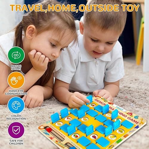 Matching Memory Game for Kids Age 3 4 5 6 7 8 Year Old, Travel Toy for Boys Girls, Wooden Board Game, Road Trip Essentials for Toddler, Airplane/ Car/ Camping Activity, Ideal Christmas, Birthday Gifts thumbnail 3