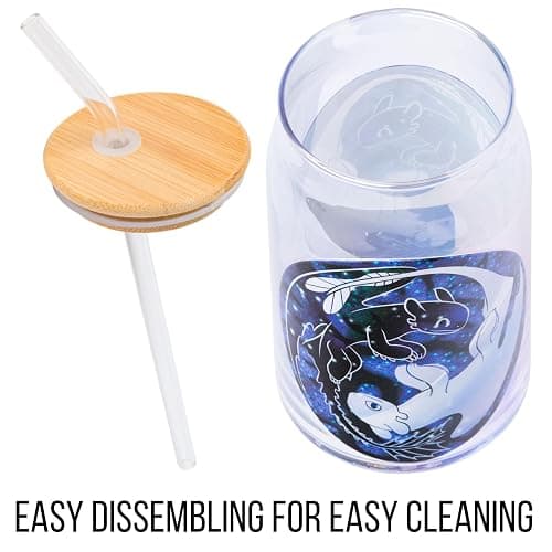 Silver Buffalo How to Train Your Dragon Ying and Yang Featuring Toothless and Light Fury Glass Jar Tumbler with Bamboo Lid and Glass Straw, 16 Ounces thumbnail 6