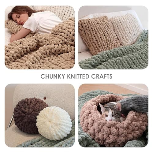 Mellobello Jumbo Chunky Yarn for Hand Knitting - Super Thick Chenille Chunky Yarn for Crocheting - Extra Soft Bulky Fluffy Blanket Big Yarn 8 Jumbo Pack (27yds,8 oz Each Skein) Lake Blue thumbnail 9