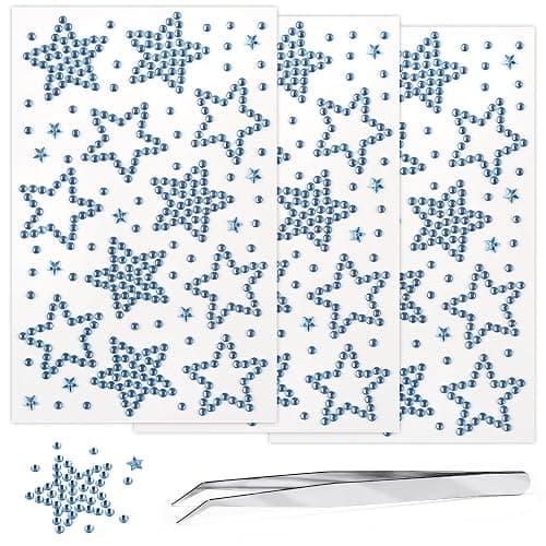 3Sheets Star Gem Stickers Jewels for Crafts, Face Makeup - Self Adhesive Rhinestone Jewel Stickers, Stick on Gems Rhinestones for Crafts, Craft Supplies for Kids (11.Light Blue satr) - Image 1
