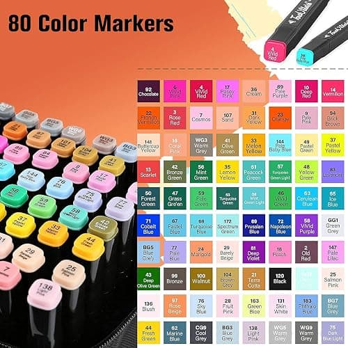 Tommax 80 Colors Alcohol Markers with Case, Dual Tip Sketch Alcohol Markers Set for Kids Adults Artists Painting, Coloring, Sketching and Drawing Alcohol Based Markers Pen thumbnail 6