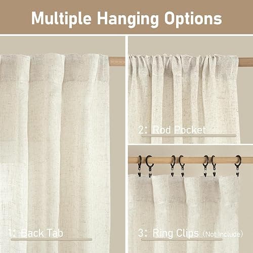 LAMIT Natural Ivory Semi Sheer Linen Curtains 84 inch Long, Cream White Light Filtering Living Room Panels Back Tab and Rod Pocket Neutral Drapes for Bedroom/Farmhouse, 2 Panels, 52 x 84 Inch thumbnail 4