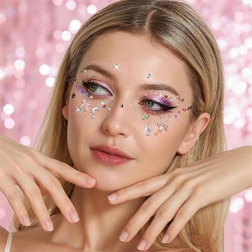FANDAMEI Face Glitter Face Gems, 40 Colors Glitter Gel Palette with 6 Sheets Self Adhesive Hair Gems, Face Jewels for Women. Face Rhinestones Pearls for Women, Body Hair Glitter thumbnail 2