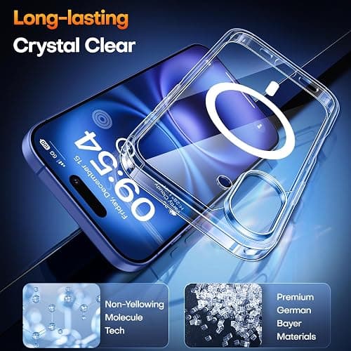 TAURI for iPhone 16 Case, Compatible with MagSafe, with Screen Protectors, Anti-Yellowing Military-Grade Protection, Shockproof Slim Magnetic Phone Case for iPhone 16 6.1", Clear thumbnail 5