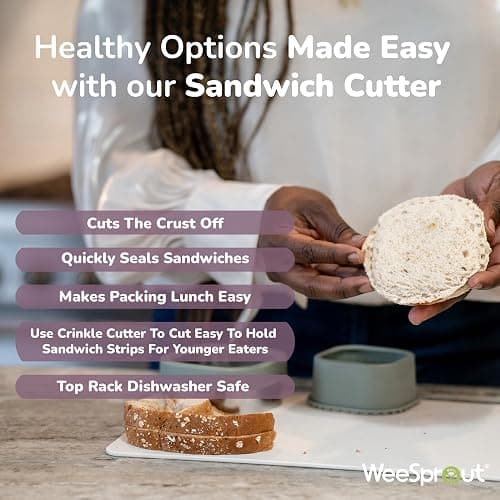 Baby Led Weaning Kitchen Tool Set, Includes Crinkle Cutter, Grape Cutter & Sandwich Cutter, Made In Collaboration With Feeding Specialist, Durable & Dishwasher Safe, Matte Green thumbnail 6