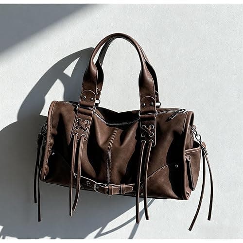 Hibilog Women’s Large PU Tote Bag, Retro Shoulder Boston Bag Vintage Accent, Casual Top Handle Fall Purse for Travel Commute thumbnail 5