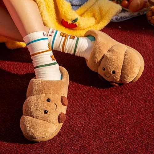 Layheld Croissant Fuzzy Slippers Women Open Back& Closed Back Cute House Shoes 1.4” Y2k Aesthetic Warm Non-Slip Indoor Fluffy Slippers thumbnail 4