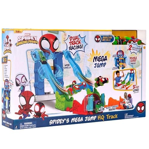 Marvel Spidey and His Amazing Friends Spidey’s Mega Jump HQ Track - 39-Inch Dual Race Track with Elevator, Control Center, Web Tunnels and Two Exclusive Amazing Metals Vehicles thumbnail 5