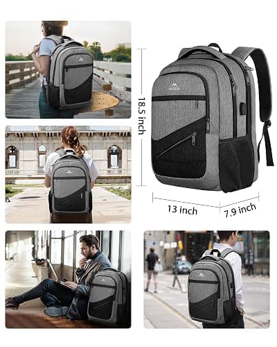 MATEIN 17 Inch Work Backpack for Men Women, Water Resistant Practical Travel Laptop Backpack with Trolley Sleeve, Casual College Daypack Laptop Compartment TSA Friendly, Grey Black thumbnail 5