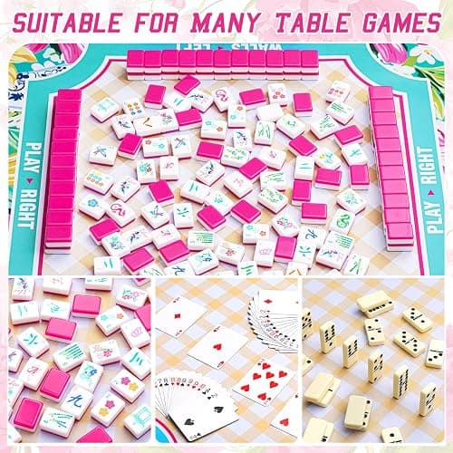 Soulchen Hot Pink American Mahjong Mat with Rules for Table, No Creases, Ships Rolled, 31.5 x 31.5 Non-Slip Noise Reduction Gaming Mat with Carrying Bag for Mahjong Poker Card Board Games Dominoes thumbnail 5
