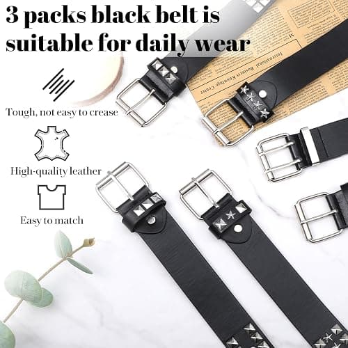 Leooomap 6Pcs Studded Belt Set for Men & Women - Punk Gothic Rivet Faux Leather Belts with Double Grommet, Square Studs, Small & Large Star Designs Adjustable Waist Belt for Jeans Costume Party Gift thumbnail 4