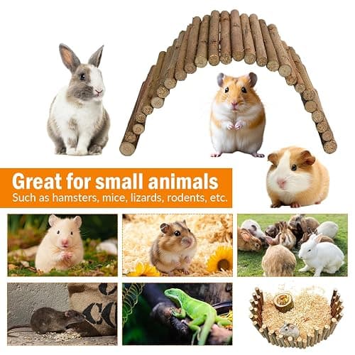 3 PCS Hamster Suspension Bridge Toy, Reptile Hideout Bendable Wooden Bridge 50cm Natural Hideout Molar Chew Toys Toy Wood Ladder Reptile Tank Habitat Decor Wooden Hiding Hut thumbnail 6