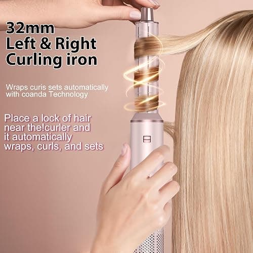 5 in 1 Hair Styler & Hair Dryer Brush, Low-Speed Negative Ionic Air Styler Drying, Multi Hair Styler, Professional Blow Dryer Brush for Curling Volumizing Straightening Styling(Pink) thumbnail 3