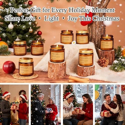 Holiday Candle Gift Set – 8 Pack Vintage Amber Glass Jar Candles,Winter Scents for Home,Christmas Gift for Women,Aromatherapy Soy Wax Candles,Cozy Home Décor,Premium Box thumbnail 7
