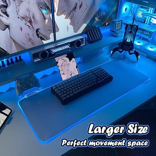 JMIYAV White Gaming Mouse Pad RGB Mousepad Non-Slip Rubber Base Extra Large Cool XL XXL Computer Desk Pad Gaming Accessories LED Light Up Extended Big Mouse Pad for Gamer 31.5x12In CW1 thumbnail 4