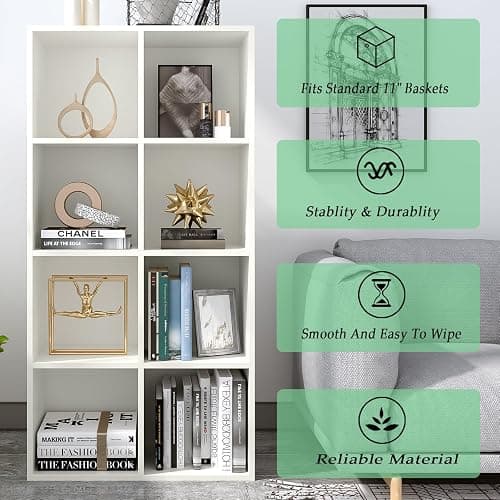 OSCHF 8-Cube Storage Shelf Bookcase - Wooden 4-Tier Floor Standing Open Bookshelf, Modern TV Stand up to 55 Inchs for Home and Office, Warm White thumbnail 7