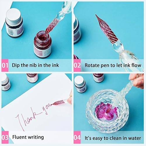 AOKUY Glass Pen Set Calligraphy Dip Pens,12 Colorful Inks,Caligraphy Sets for Art, Writing, Signature, Decoration, Gift thumbnail 6