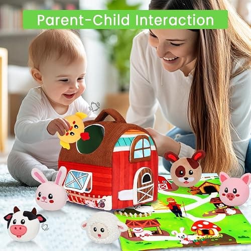 Avesa Baby Toys 6-12 Months - Soft Barn Toy with Stuffed Farm Animals, Rattle - Montessori Toys for Babies 6-12 Months Sensory Infant Toy for Toddlers 1-3 Year Old Boy Girl Baby Birthday thumbnail 2