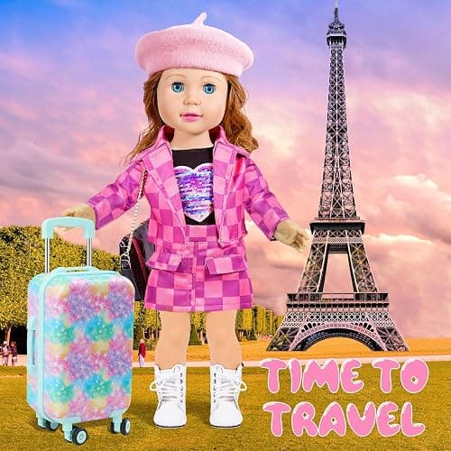 ARTST 18 inch Doll Clothes Accessories Girl Suitcase Luggage Travel Set-Doll Clothing Hat Handbag Sunglasses Camera Computer Passport Cell Phone for Christmas Birthday(NO Doll) thumbnail 7