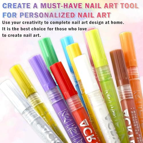 IONSGAKO 12 Colors Nail Art Pens Set Nail Polish Pens Nail Art Drawing Pen Quick Dry Waterproof Nail Art Painting Pens kit for Home DIY Nail Art Design thumbnail 7