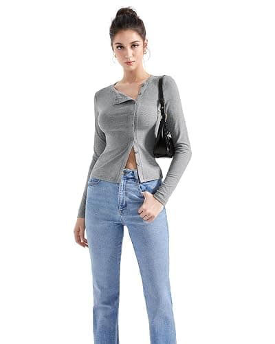 SUUKSESS Women Button Down Ribbed Tops Long Sleeve Going Out Fitted Modal Shirt thumbnail 3
